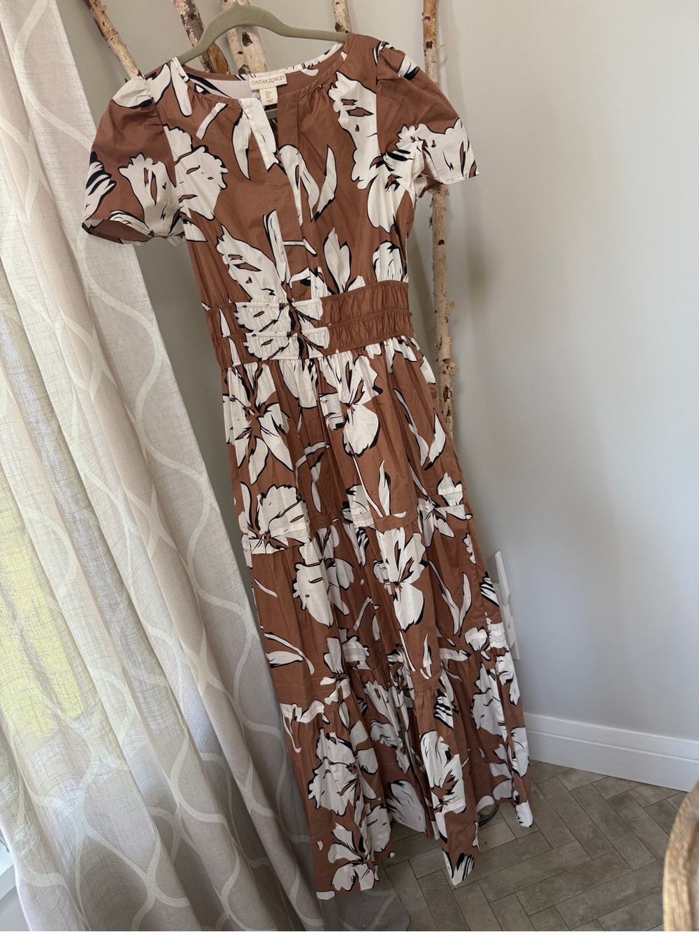 Cynthia Rowley Brown and White Floral Maxi Dress